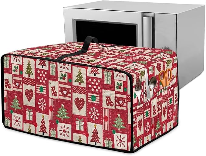 Christmas Decor Air Fryer Toaster Oven Dust Cover Washable Convection Oven Cover Stylish Kitchen Appliance Protector Decorations Countertop Accessories, M, Christmas Patchwork Print