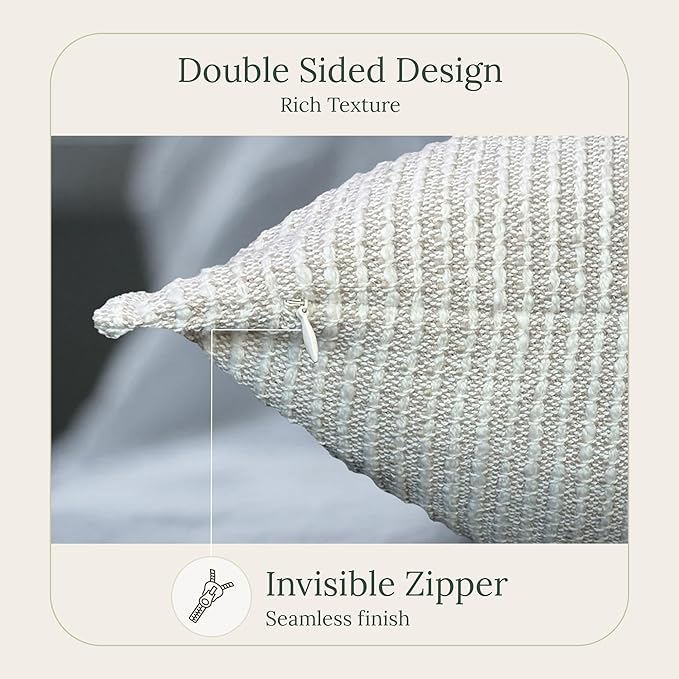 SanVia Oat Haven Premium Cotton Throw Pillow Covers, 20 x 20 Inches, Luxurious Handwoven Reversible Couch Pillow Covers with Hidden Zipper, Elegant Home Décor, Insert Not Included