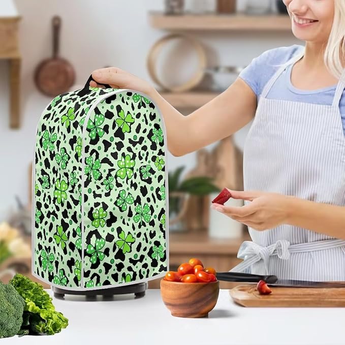 Talayituse Shamrock Leopard Print Blender Dust Cover, Fingerprint Protection Cover for Stand Mixer or Coffee Machine, Kitchen Appliance Covers for Stain Dust Resistant Supplies St Patrick's Day Decor