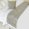 HomeCentric Silver Decorative Bed Runner - King 86"x18" with Pillow Cover, Foil, Knotted, Textured Bed Scarf on Jacquard Fabric - Polished Silver