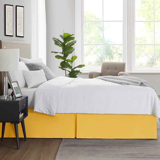 Nestl Yellow Bed Skirt King Size - King Bed Skirt 14 Inch Drop - Brushed Microfiber Bed Skirts - Hotel Quality Pleated Bed Skirt - Shrinkage & Fade Resistant