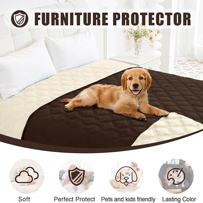 Smiry Waterproof Dog Bed Cover Blanket 68x82, Soft Reversible Pet Blanket, Washable Leakproof Cats Dogs Couch Cover for Sofa, Couch, Furniture, Lattice, Chocolate/Beige