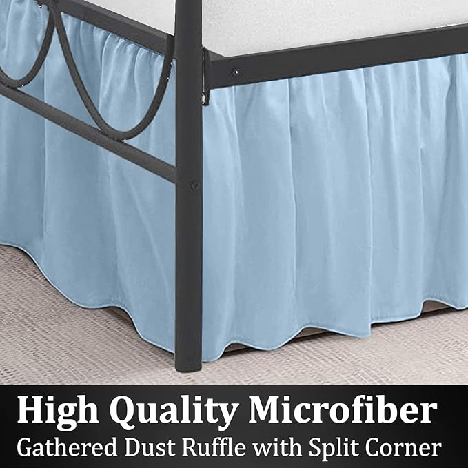 SKY BEDDINGS - Twin Size Ruffled Bed Skirt with Split Corners - 21 Inch Drop Dust Ruffle Bed Skirt with Platform Three Sided Coverage - 100% Microfiber, Light Blue