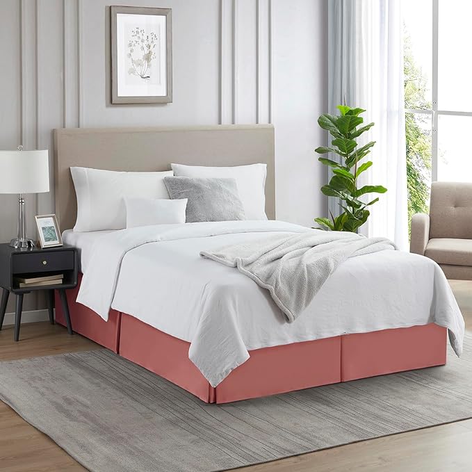 Nestl Pink Clay Twin XL Bed Skirt - Twin XL Size Bed Skirt 14 Inch Drop - Brushed Microfiber Bed Skirts - Hotel Quality Pleated Bed Skirt - Shrinkage & Fade Resistant