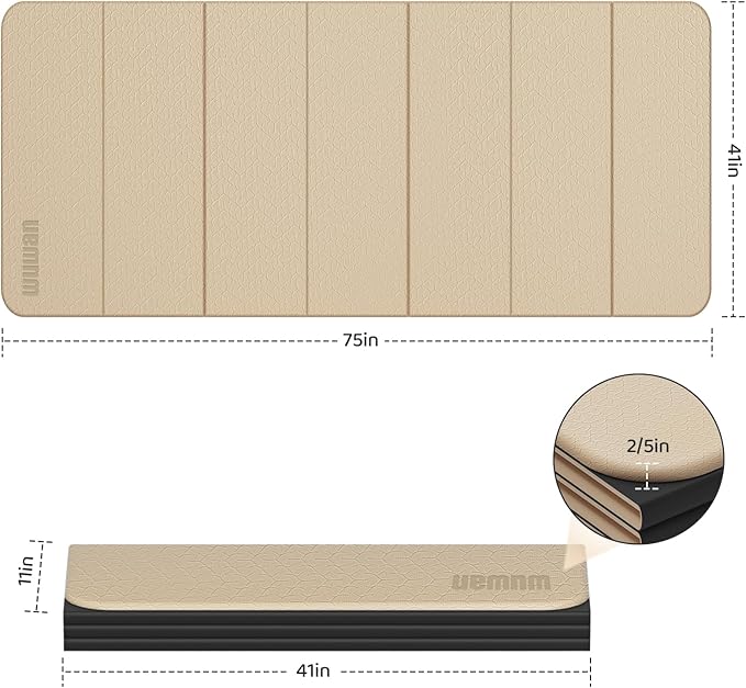 Foldable Yoga Mat Thick 10mm-WUWAN Extra Large Exercise mat, TPE Material, Non-Slip Fitness Folding Mats Easy to Carry For Home Workout Travel Pilates