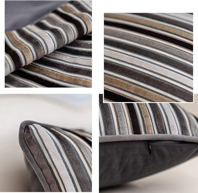 Yangest Grey Striped Throw Pillow Cover Multicolor Velvet Cushion Cover Modern Bohemian Pillowcase for Sofa Couch Bedroom Living Room Home,20x20 Inch