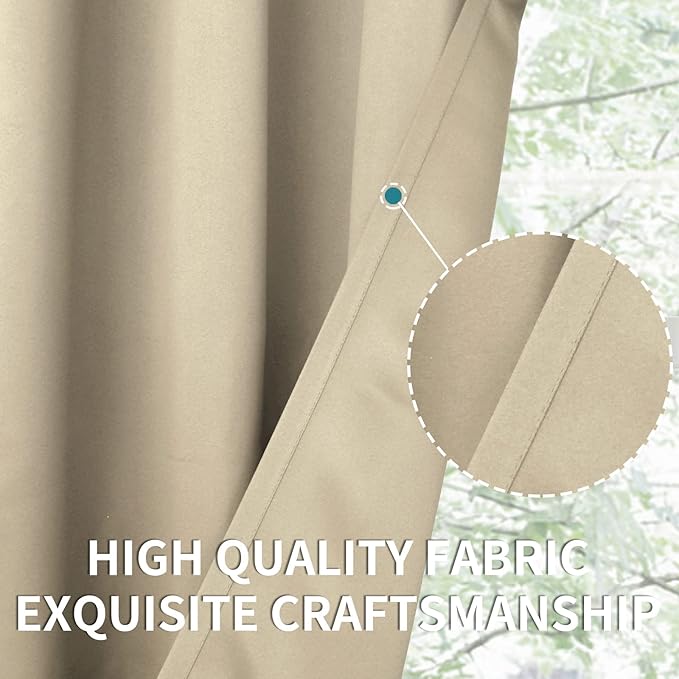 BGment Beige Room Darkening Curtains for Bedroom - Rod Pocket 63 Inches Length Thermal Insulated Blackout Window Drapes for Living Room, 52 x 63 Inch, 2 Panels