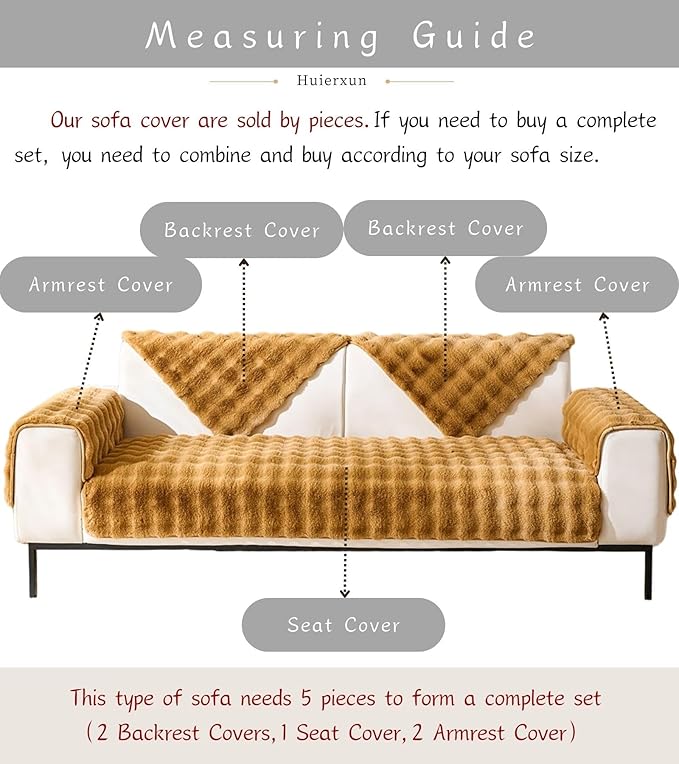 Faux Fur Couch Cover Fuzzy Soft Plush Thick Bubble Sofa Cover Luxury Sectional Couch Covers Luxury Anti-Slip Sofa Slipcover Washable Furniture Protector (Brown Yellow,28"x47")