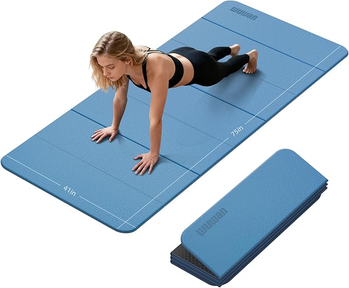 Foldable Yoga Mat Thick 10mm-WUWAN Extra Large Exercise mat, TPE Material, Non-Slip Fitness Folding Mats Easy to Carry For Home Workout Travel Pilates