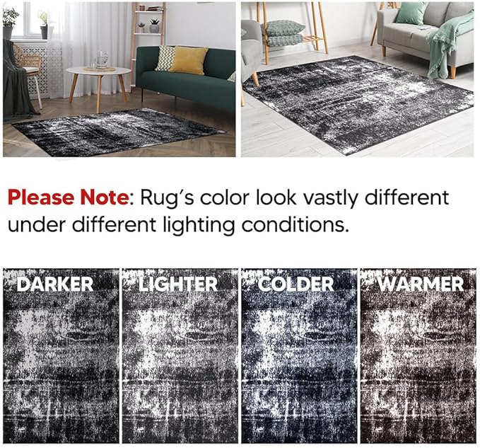Keen Home Design Area Rugs - 3x5 Non-Shedding, Abstract Rugs for Kitchen, Living Room, Bedroom, Dining Room, Entryway - Size: 3' x 5', Abstract Black