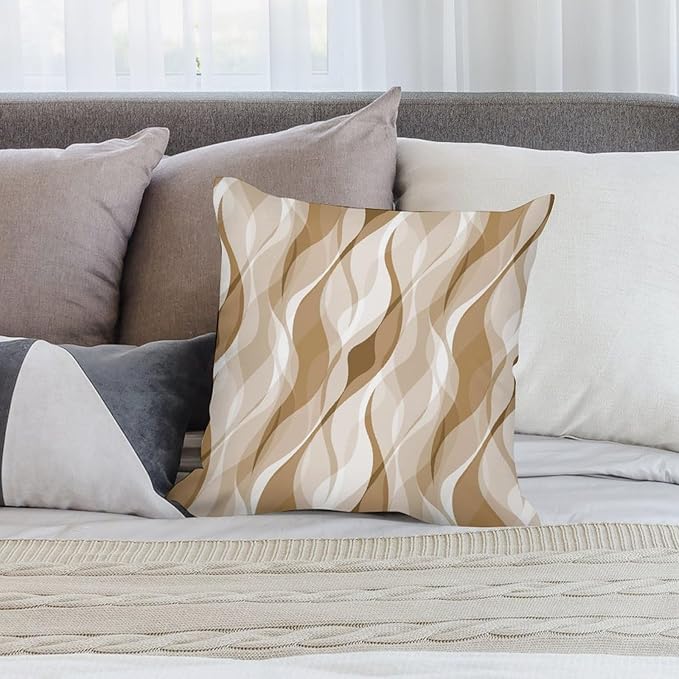 Cream Throw Pillow Covers Modern Abstract Cream and Grey Striped Decorations for Bedroom Living Room Farmhouse Sofa Pillows Bed Couch 16x16 Inch
