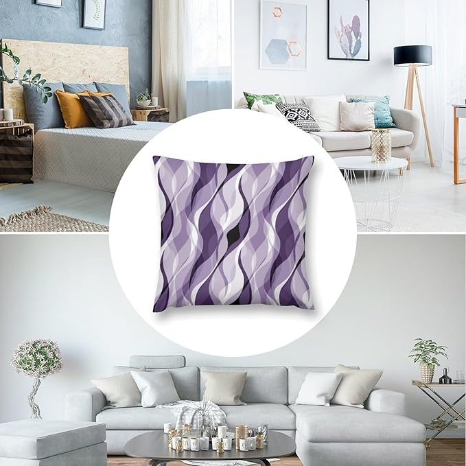 Purple Throw Pillow Covers Modern Abstract Purple and Grey Striped Decorations for Bedroom Living Room Farmhouse Sofa Pillows Bed Couch 16x16 Inch