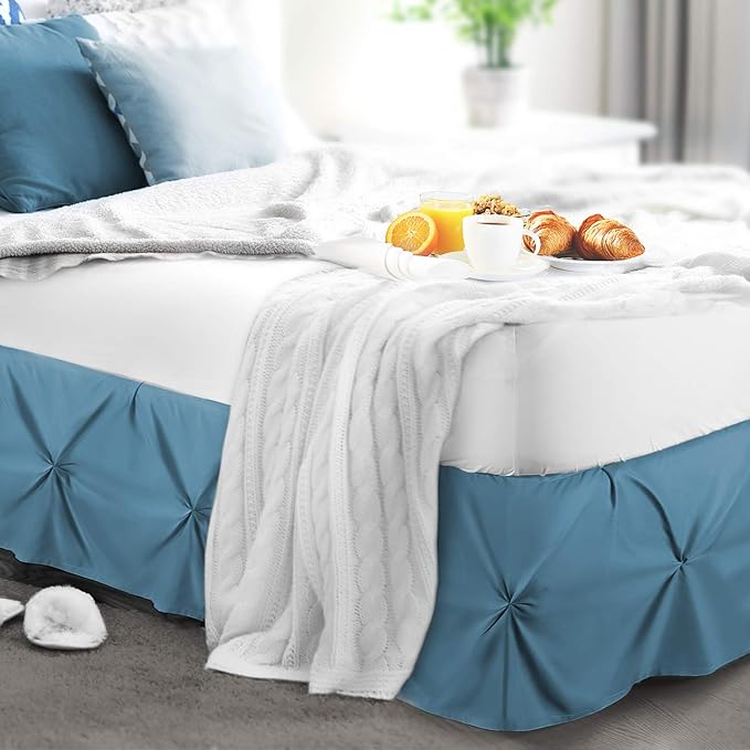 Nestl Blue Heaven Twin Bed Skirt - Pinch Pleat, 14" Drop, Microfiber