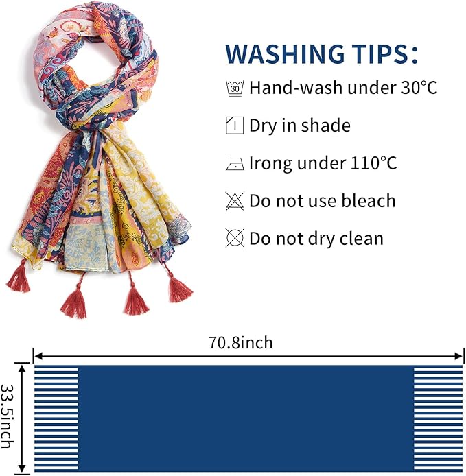 Scarf for Women Lightweight Soft Floral Leopard Printed Scarves Fall Winter Fashion Shawl Wrap with Fringe