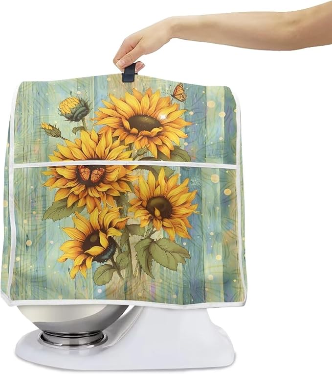 Sunflower Stand Mixer Cover Green Wood Grain Mixer Cover Dust Cover Compatible with 6-8 Quart Kitchen Mixer Anti-Stain Anti-Static Appliance Cover with Top Handl and Pockets