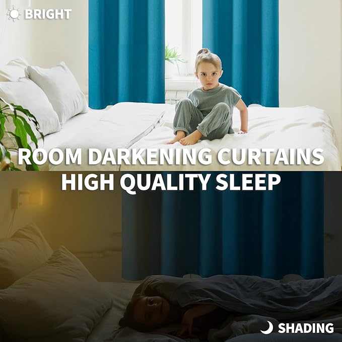 BGment Rod Pocket Blackout Curtains for Bedroom - Thermal Insulated Room Darkening Curtain for Living Room, Peacockblue, 42 x 84 Inch, 2 Panels