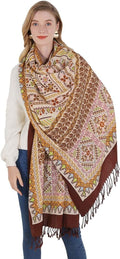 DANA XU 100% Merino Wool Pashmina Shawl for Women 96"x43", Oversized Cashmere Wrap with Tassels, Floral Travel Blanket Cape