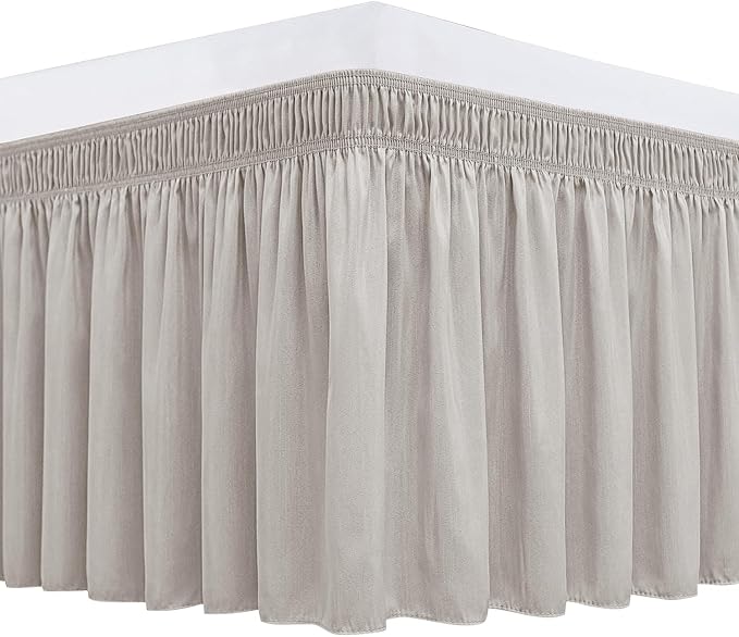 Biscaynebay Wrap Around Bed Skirts for Queen Beds 15" Drop, Camel Grey Adjustable Elastic Dust Ruffles Easy Fit Wrinkle & Fade Resistant Silky Luxurious Fabric Machine Washable