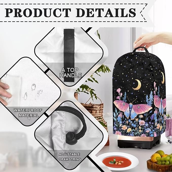 Butterfly Moon Blender Dust Cover, Drawstring Stand Mixer or Coffee Maker Appliance Covers, Anti Fingerprint Dust Proof Stain Resistant Blender Covers for Home Kitchen Decor