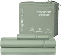 100% Natural Cotton Bed Sheets | 500 TC Single-Ply Sateen Weave Twin Sheets Set | Soft, Breathable, Hypoallergenic Solid 3-Piece Bedding with Deep Pocket Fitted, Flat, Pillowcase | Sage