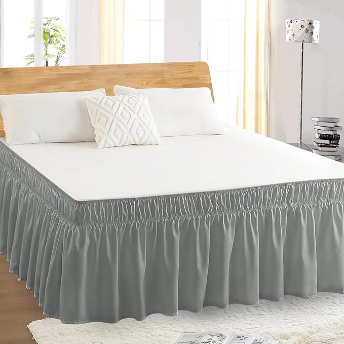 Twin Bed Skirt, Elastic Wrap Around Bed Skirt Twin Size, Bed Skirts for Adjustable Bed, Easy Fit with 18" Drop Length Tailored Drop Dust Ruffle (Drey)