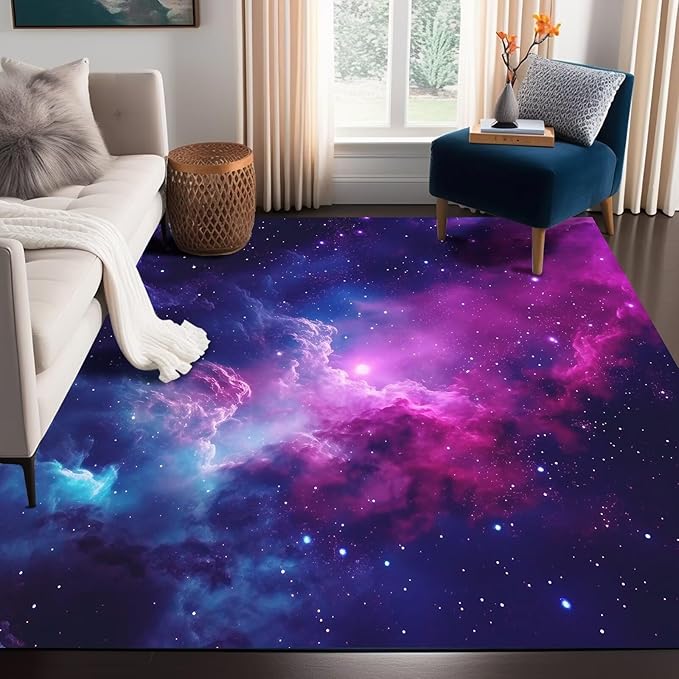 Purple Galaxy Rug Space Rugs Colorful Throw Rug Non-Slip Sun and Cloud Carpet Doormats for Living Room Bedroom Apartment Dorm Floor Mat 63 in x 31 in