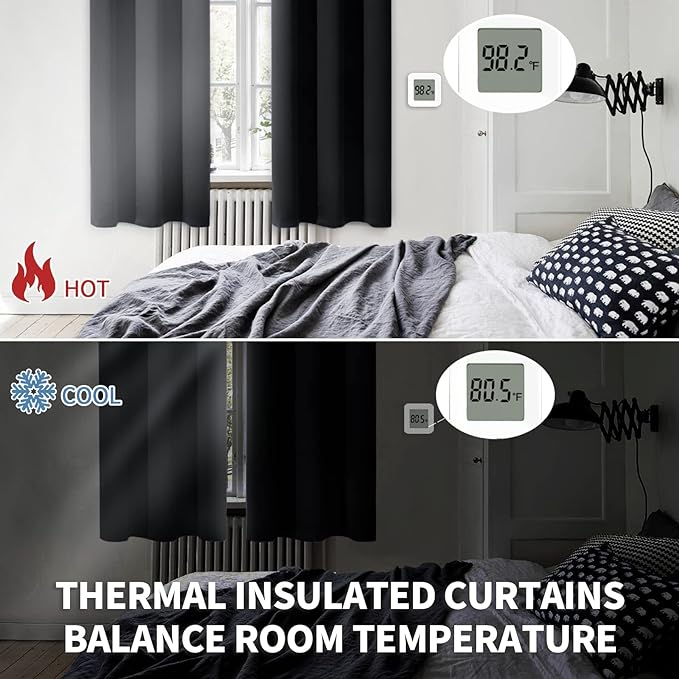 BGment Black Blackout Curtains 36 Inches Length for Kitchen Window - Short Drapes with Rod Pocket Thermal Insulated Privacy for Bedroom Bathroom Rv Cafe Window, 2 Panels, 42 x 36 Inch