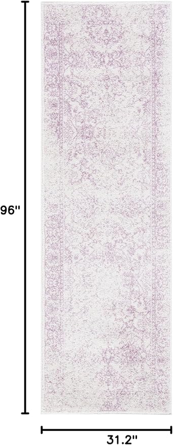 SAFAVIEH Adirondack Collection Runner Rug - 2'6" x 8', Ivory & Lavender, Distressed Vintage Floral Design, Non-Shedding & Easy to Clean, Ideal for Hallway, Foyer, Entryway, Bedroom (ADR109U)
