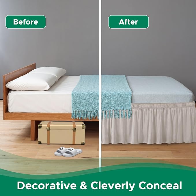 Biscaynebay Wrap Around Bed Skirts for Twin & Twin XL Beds with 15" Drop, Camel Grey Adjustable Elastic Dust Ruffles Easy Fit Wrinkle & Fade Resistant Silky Luxurious Fabric Machine Washable