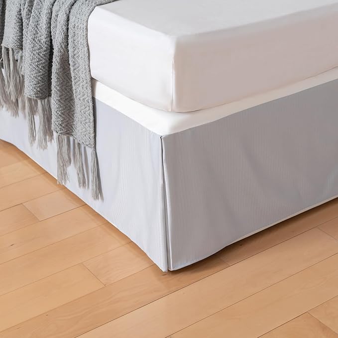 Queen Bed Skirt, Grid Plaid Soft Quadruple Pleated Ruffle Bed Skirt, Tailored Dust Ruffle 14 Inch Drop Easy Fit, Machine Washable (Silver Grey)