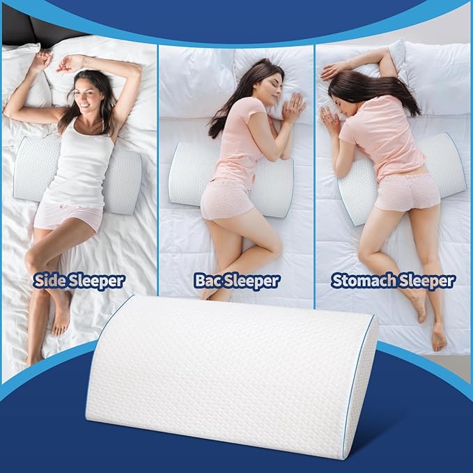 Lumbar Support Pillow for Sleeping - Back Pain Relief & Spinal Alignment Pillow, High-Resilience Foam, 23.6x11.8x3.15 Inch