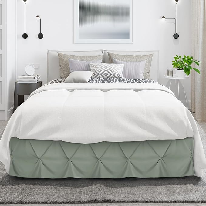 Nestl Sage Green Bed Skirt Twin Size, Pinch Pleat Twin Bed Skirt, 14" Inch Drop Twin Bedskirt, Hotel Quality Sage Green Bed Skirts, Premium Microfiber Bedskirt for Twin Bed, Sage Green Twin Bed Skirt