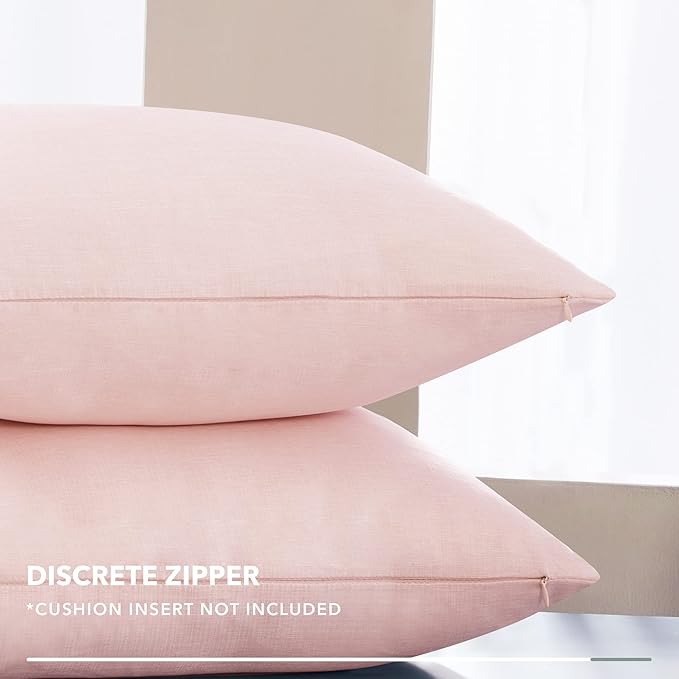 Deconovo Decorative Throw Pillow Covers - Set of 4 Soft Linen Cushion Covers, 20x20 Inch, Green & Machine Washable Pillowcases for Sofa, Bedroom, Living Room Décor, Pink,Covers ONLY, No Inserts