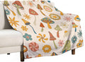 70s Mushroom Throw Blanket, Retro 60s Groovy Mushroom Boho Hippie Flowers Print Blanket for Kids Baby Bedroom Sofa Holiday Decor 50"x60"
