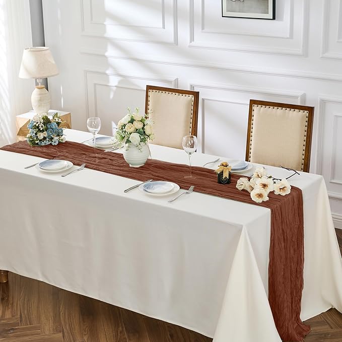 BALCONY & FALCON 2 Pack Terracotta Cheesecloth Table Runner 10FT 120 Inch Rustic & Boho Farmhouse Gauze Cheese Cloth Runners for Wedding Fall Thanksgiving Christmas Party Baby Shower Birthday Decor