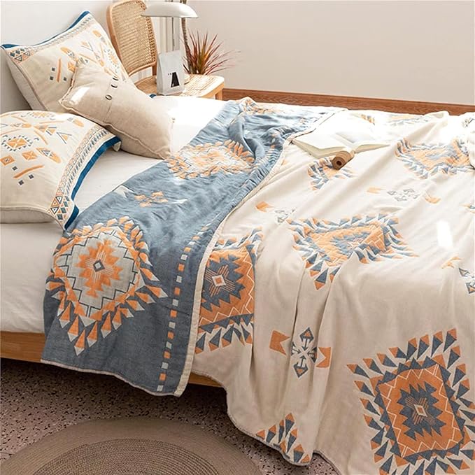 MSGKV Fall Blankets Cotton Throw Blanket 60''x 80'' Muslin Blanket for Couch Bed Chair,Cozy Soft Bed Cotton Quilted Boho Quilts Blankets Gifts for Women