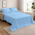 NON Sticky cotton Full Size Sleeper Sofa Sheets, 4 Piece Egyptian Cotton Bed Sheet Set for Sofa Bed, 6" Deep Pocket Fitted Sheet for Pull Out Couch Mattress, 54" x 75", Light Blue Solid
