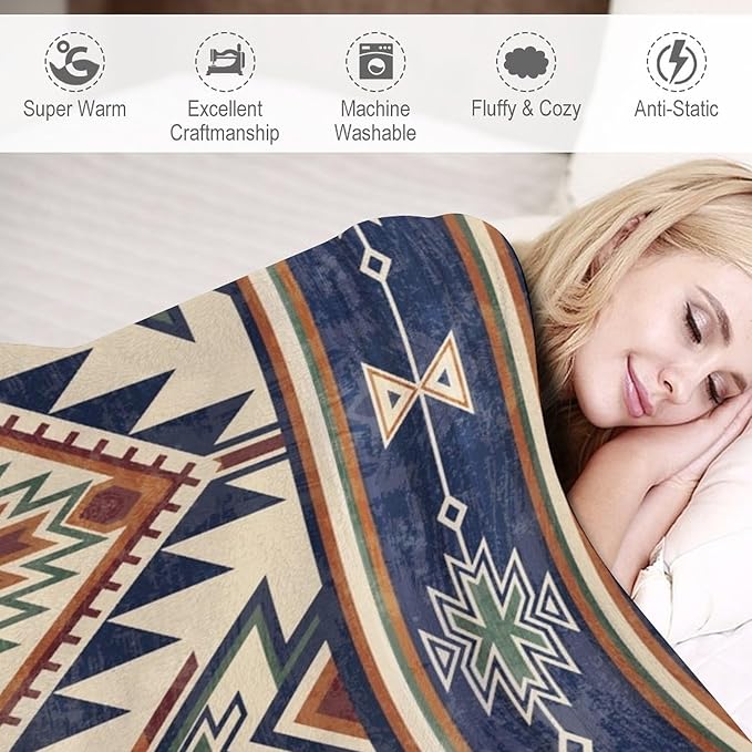 Native Throw Blanket, Southwest Tribal Aztec Pattern Vintage Abstract Ethnic Geometric Print Couch Sofa Bed Plush Throw Blanket 60"x80"