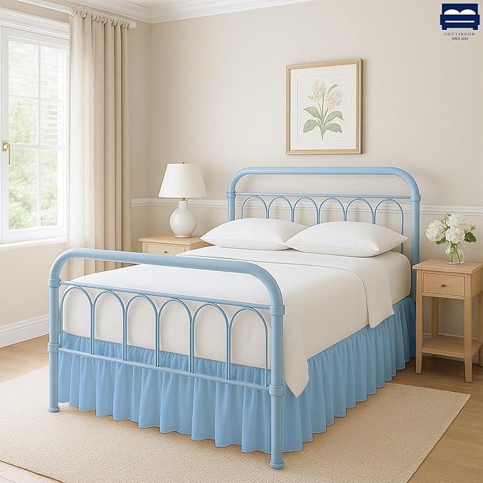 Ruffled Bed Skirt with Split Corners-Dust Ruffle - 18" Drop 100% Microfiber Soft,Sheen & Luxurious Look - Bed Skirts (Light Blue -Twin)