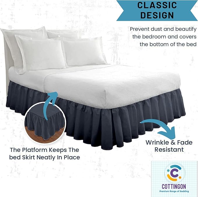 Cottingon Ruffled Bed Skirt with Split Corners-Dust Ruffle - 24" Drop 100% Microfiber Soft,Sheen & Luxurious Look - Bed Skirts (Dark Grey -King)