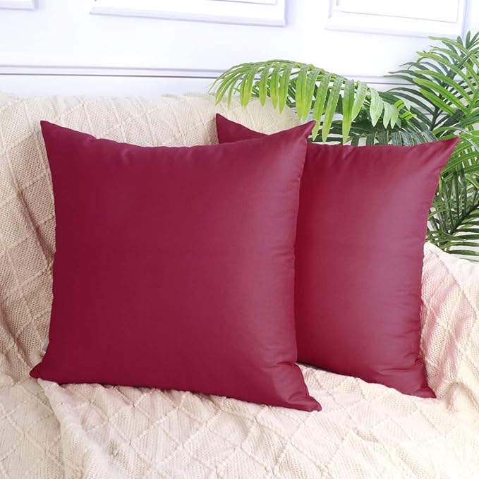 Thmyo 4-Pack 100% Cotton Comfortable Solid Decorative Throw Pillow Case Christmas Square Cushion Covers Pillowcases DIY Throw Pillow Covers for Sofa Bed Car(18x18 inch/45x45cm,Wine Red)