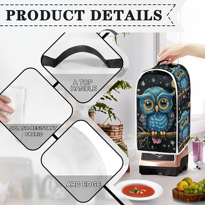 Cartoon Owl Blender Covers for Kitchen Cute Small Appliance Covers Universal for Coffee Maker Anti-Stain Dust Cover with Top Handle