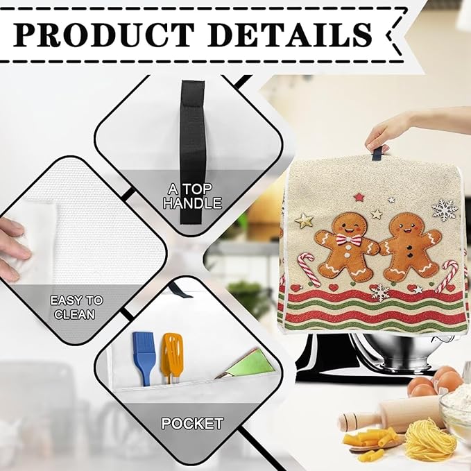 Christmas Mixer Cover for Kitchen Aid 4.5-5 Qt Mixer, Gingerbread Man Small Appliance Dust Covers Universal for Air Fryers, Coffee Makers, Christmas Decor for Kitchen
