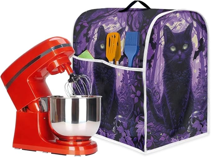 Black Cat Stand Mixer Cover Washable Kitchen Appliance Cover for 6-8 Quart Mixers Dustproof & Oilproof Food Processor Covers for Home Aid Mixers Accessories Halloween Kitchen Decor