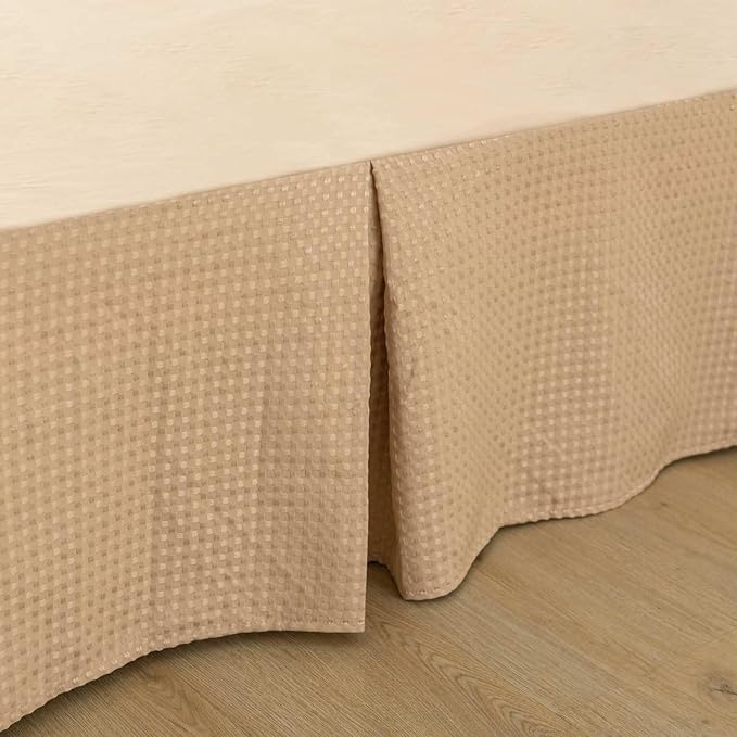 Bed Skirt Full Size, Pleated Waffle Weave Bed Skirt with Split Corners, Full Bed Skirt 16 Inch Drop (Light Camel, Full - 16" Drop)