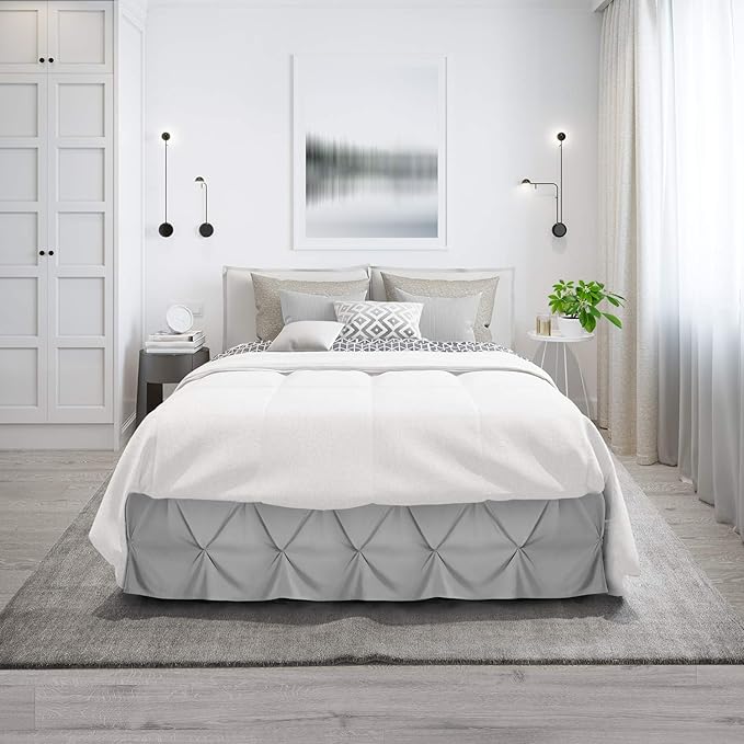 Nestl Light Grey Bed Skirt Full Size, Pinch Pleat Full Bed Skirt, 14" Inch Drop Full Bedskirt, Hotel Quality Light Grey Bed Skirts, Premium Microfiber Bedskirt for Full Bed, Light Grey Full Bed Skirt