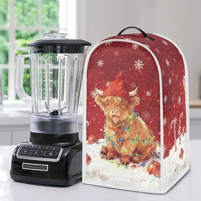 Christmas Blender Cover Dust Cover for Kitchen Highland Cow Food Processor Dust Covers with Handle Easy to Install Protection Covers for Stand Mixer Juice Machine Christmas Decor