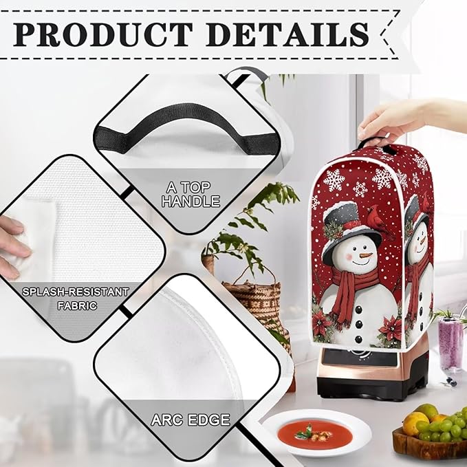 Talayituse Cardinal Snowman Print Blender Dust Cover, Fingerprint Protection Cover for Stand Mixer or Coffee Machine, Home Kitchen Appliance Covers for Stain Dust Resistant Supplies Christmas Decor