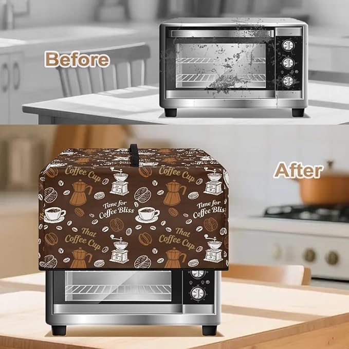 Microwave Oven Dust Cover, Coffee Heat-Resistant Waterproof Polyester Fabric Protection for Toaster Oven Air Fryer Dust Cover for Microwaves Ovens Machine Washable