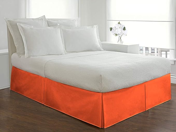 Bed Skirt - 100% Cotton 800 Thread Count Box Pleated Bed Skirt - Luxury Pleated Dust Ruffle, Hotel Quality Modern Bed Skirt, Easy Fit with 12 Inch Tailored Drop, Twin XL, Orange